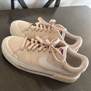 Nike Women’s Court Legacy Low-Top Platform Sneakers in Pink Beige and White